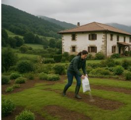 Abonando el jardín de un caserio